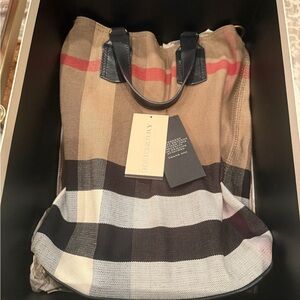 Burberry Beige and Black Striped Tote